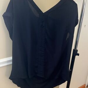 Women's Black V-Neck Button-Front Blouse